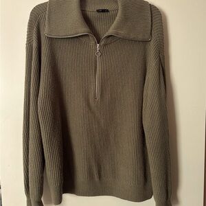 Talbots Olive 1/4 Zip, Large Collar Sweater
